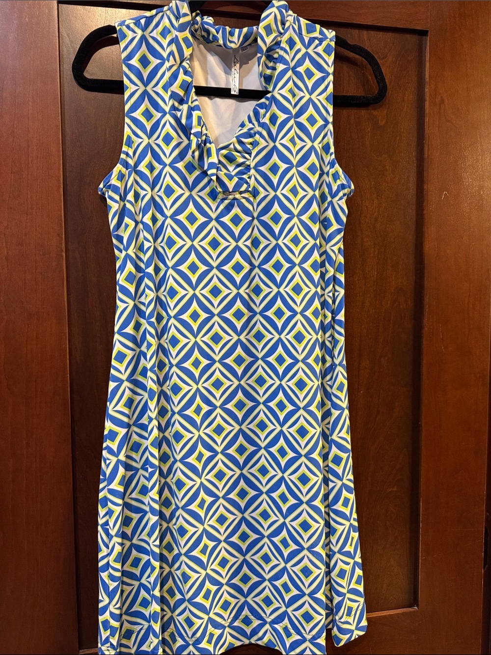 Lulu-B Blue and Yellow Geometric Sleeveless Dress
